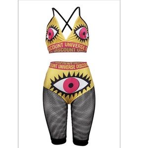❌SOLD❌Cute two piece set/ attached fishnet bottoms